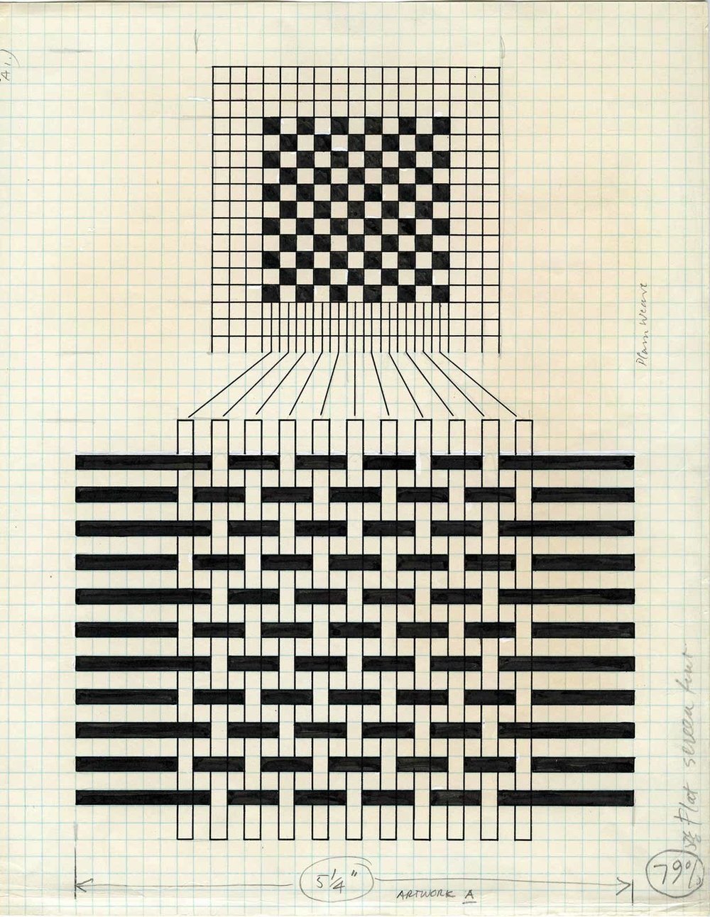 black and white diagram of a plain weave structure by Anni Albers